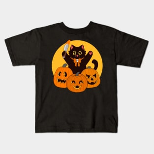 Cat Among the Pumpkins Kids T-Shirt